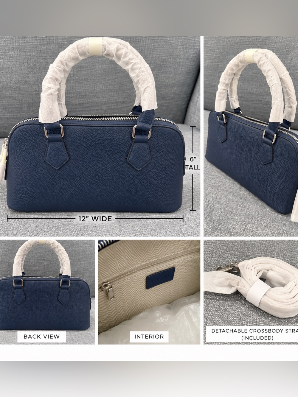 Navy Structured Top-Handle dome purse satchel Women's Bag vegan leather NWT